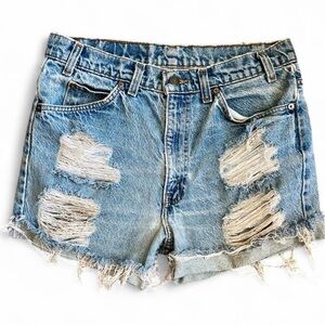 Vintage orange tab Levi Distressed Denim Women Shorts